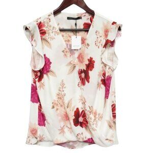 Portmans White Label NWT Ivory Floral WINTER GARDEN Faux Wrap Top, Size 10